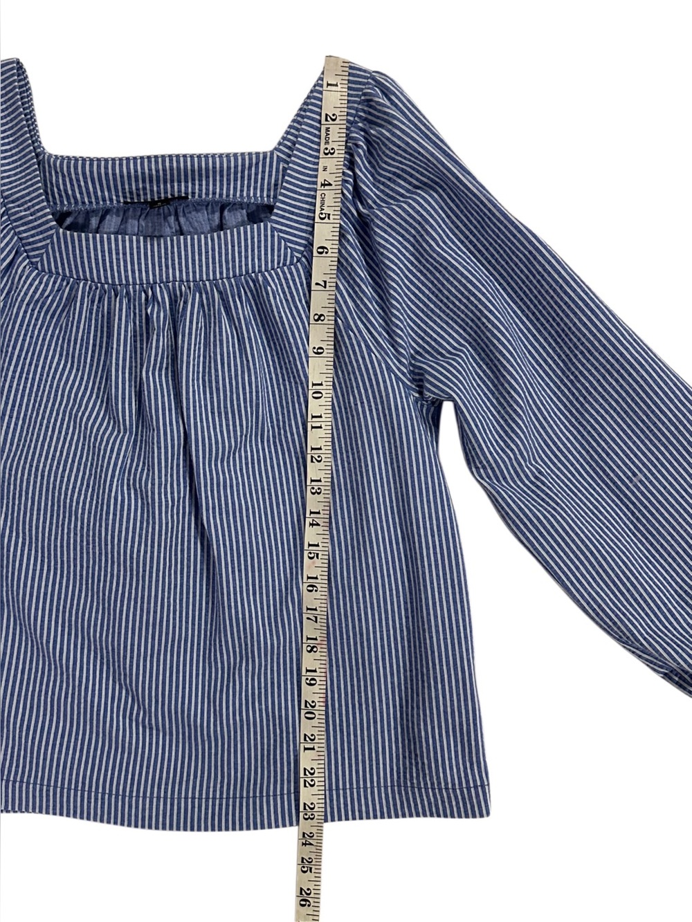 J.Crew Blue White Stripe Square Neck Puff Sleeve Blouse Top Small Boho - Picture 7 of 9